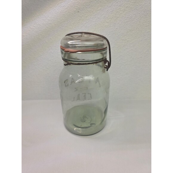 Vintage Collectible E - Z Seal Tight Atlas Jar with Blue Glass Lid - Picture 2 of 6